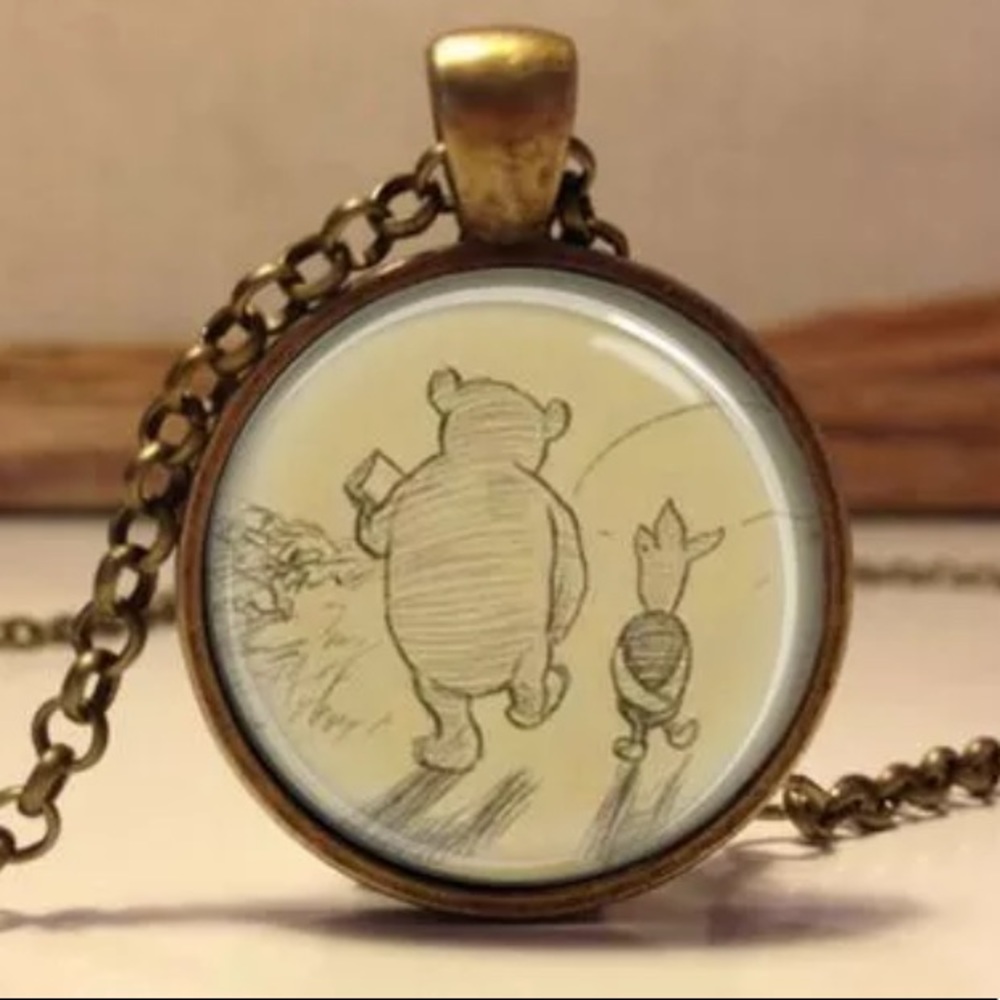 Pooh brass glass necklace
